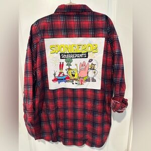 Sponge Bob Square pants n friends tshirt Upcycled flannel shirt 3XL